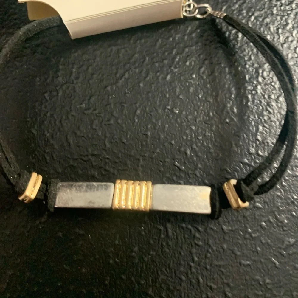 J#7 Classy Silver Necklace with Satin Cords and Silver/Gold Black Bracelet. - Picture 7 of 8